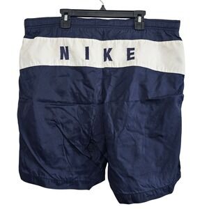 Nike Vintage Swim Trunks Mens Medium Navy Blue White Spellout Logo Shorts